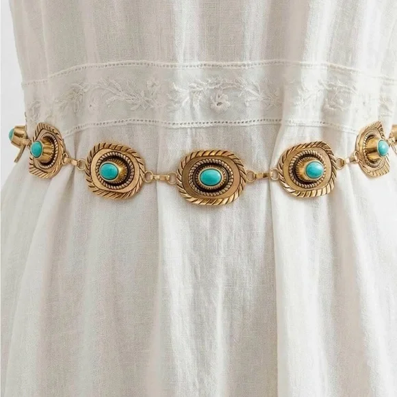 Western Turquoise Belt, Chain Belt New - Picture 3 of 4